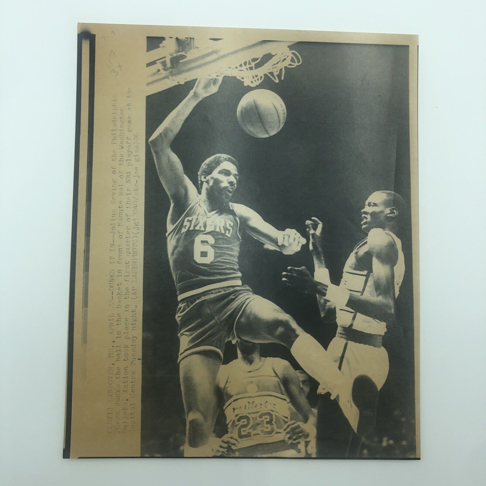 Wire Press Photo 1980’S NBA Dr J Julius Erving Vintage RARE 