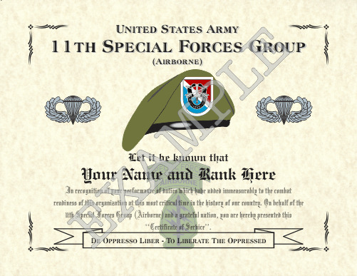 11th Special Forces Group (A) Personalized Art Print 8.5 x 11 (BADGE)