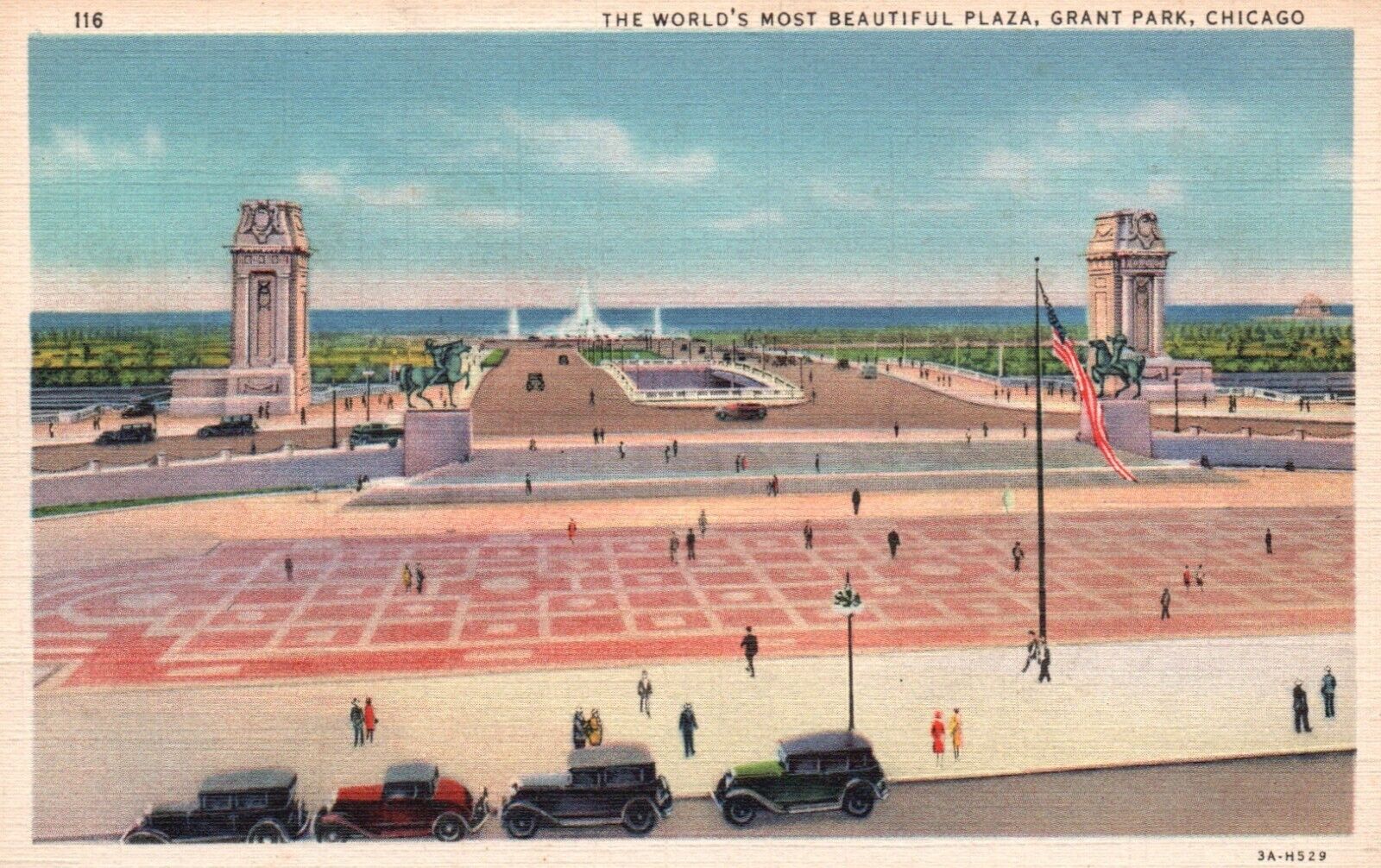 Postcard IL Chicago Worlds Most Beautiful Plaza Grant Park Vintage PC b5353