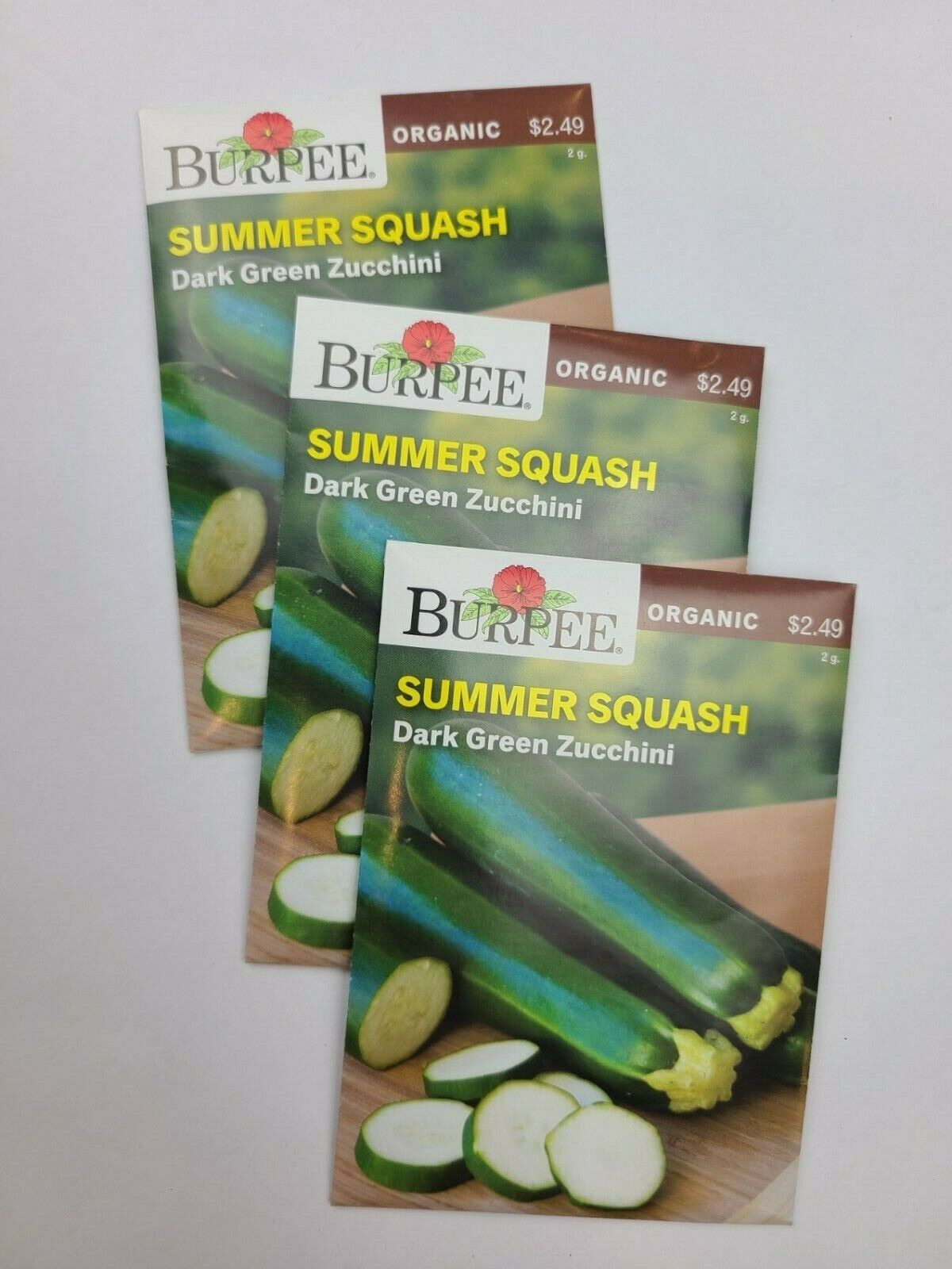Burpee 3 Bundle Seed Packs - Summer Squash Dark Green Zucchini Organic (2021)