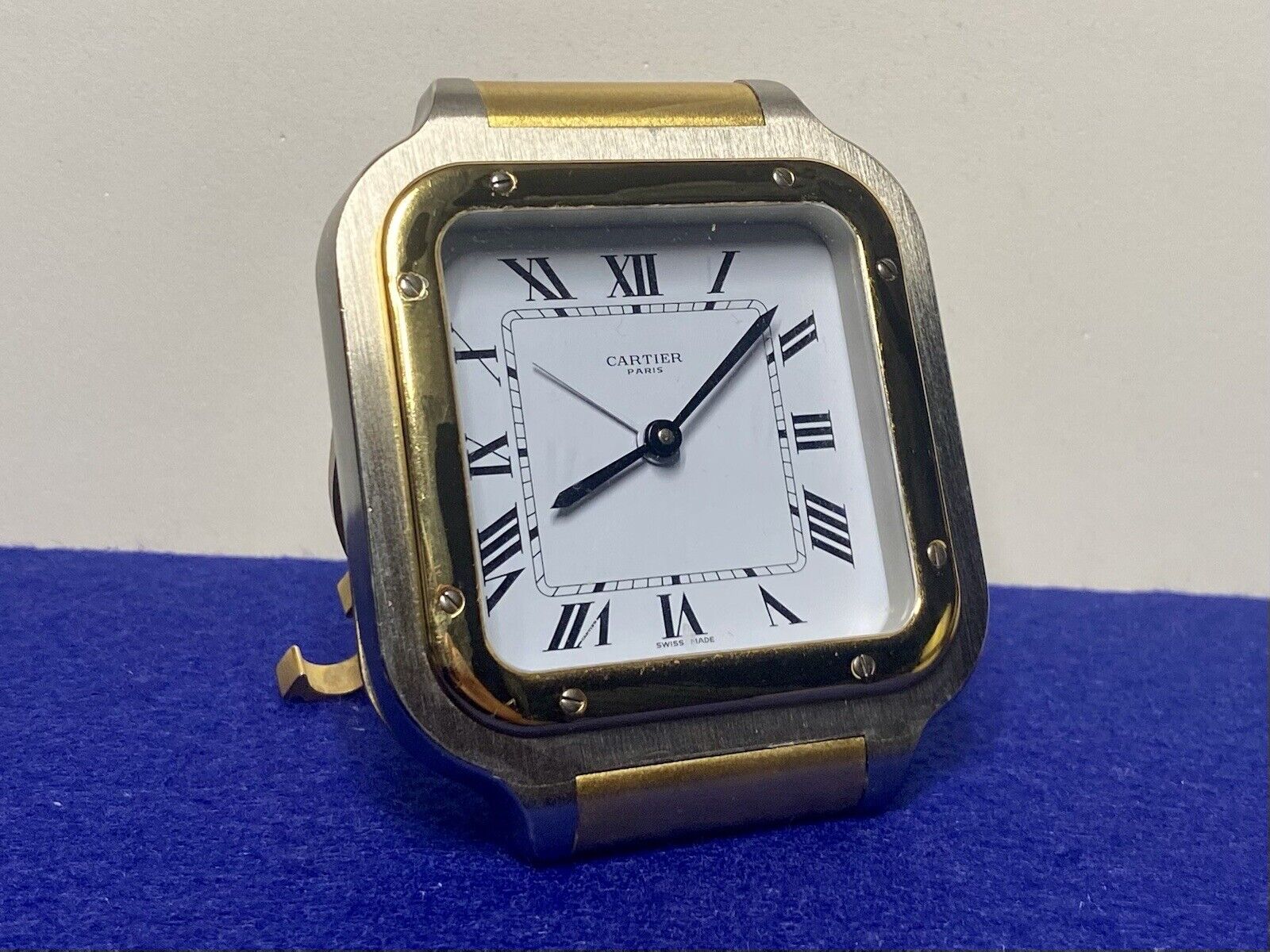 Cartier Swiss Santos Silver and Gold Stainless Steel Travel Alarm Desktop Clock