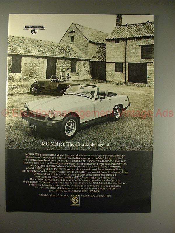 1975 MG Midget Car Ad - The Affordable Legend, NICE