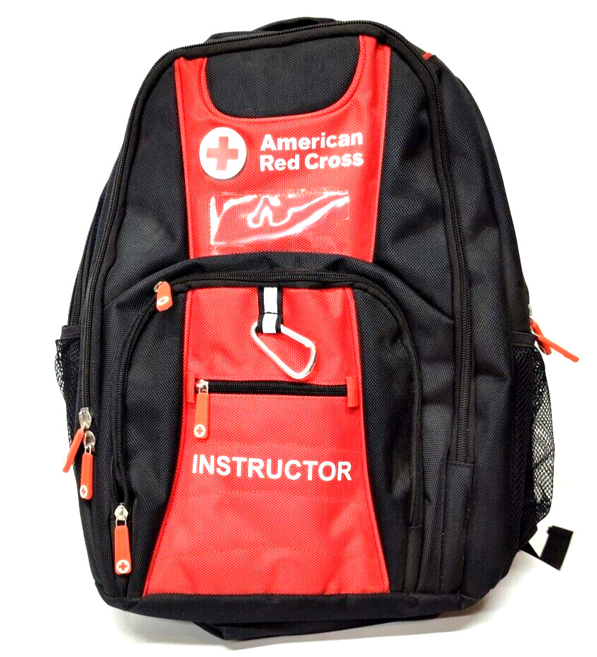 American Red Cross Instructor Backpack Black Red Pockets Hiking Outdoor Rescue