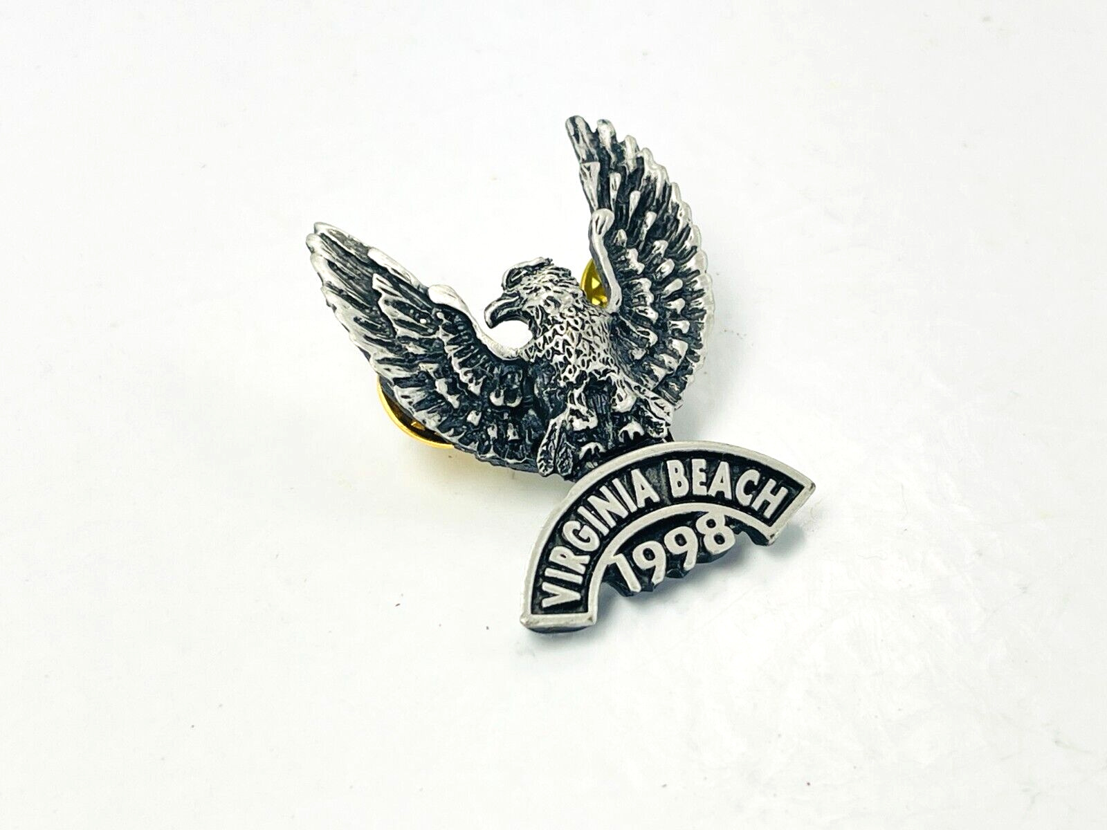 Vintage 1998 Motorcycle Eagle Virginia Beach Pinback Jacket Hat Pin
