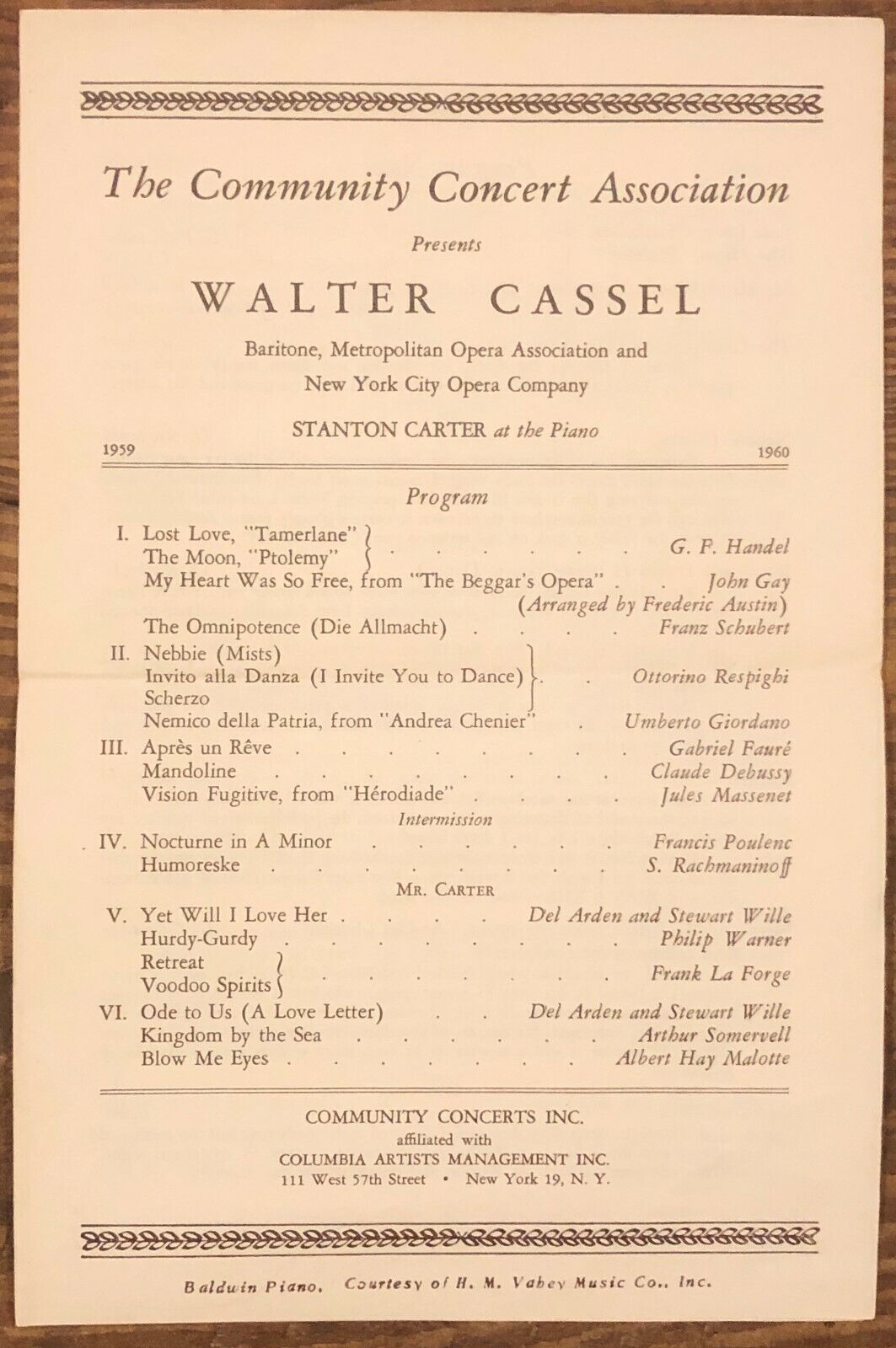 Vintage Walter Cassel Community New York Opera Singer Hand Signed Autograph 