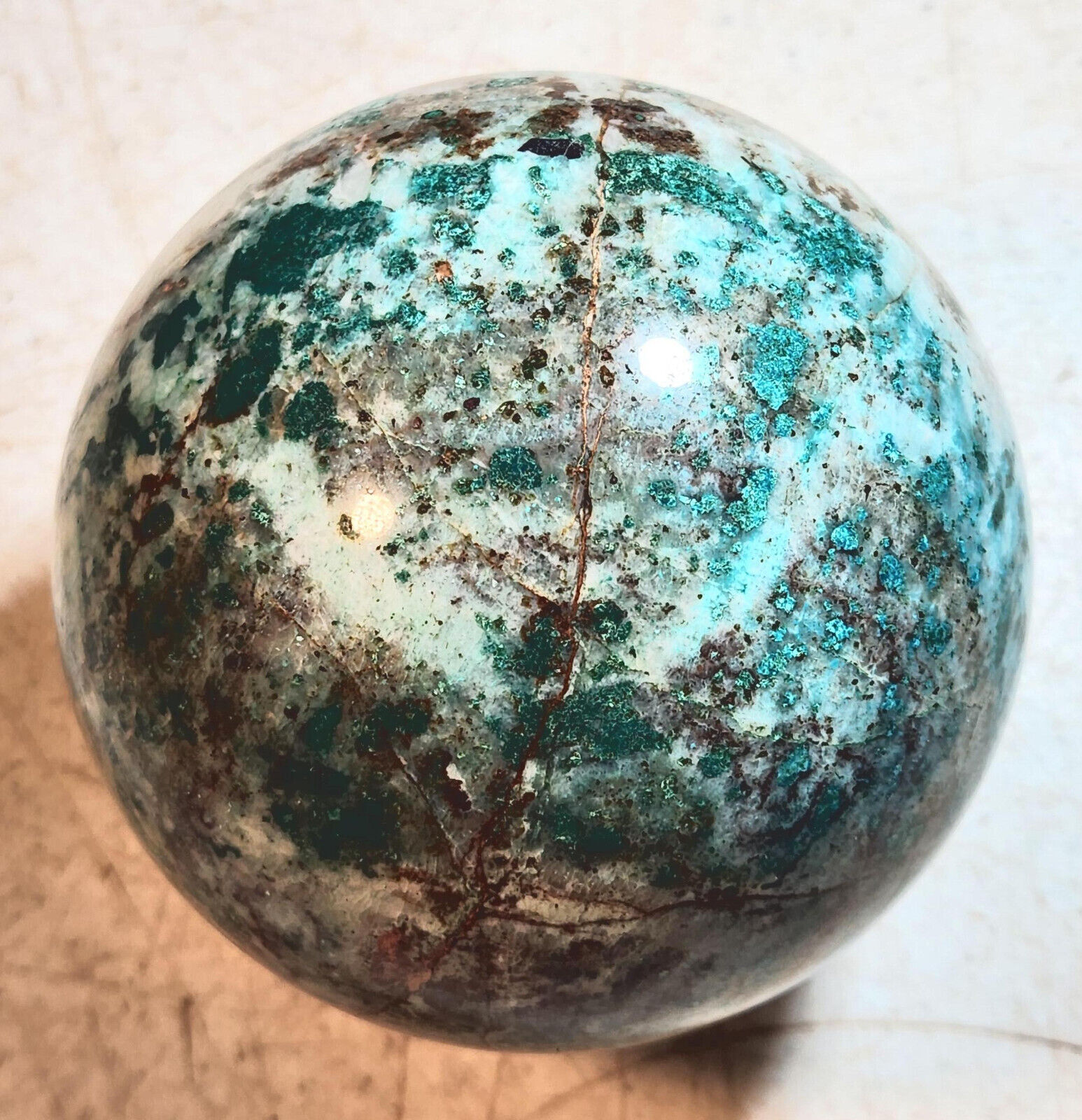 Malachite with little Cuprite in Quartz 95mm Stone Sphere for Decor or Gift 5257