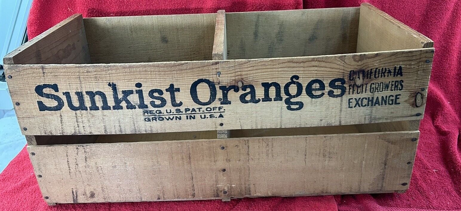 1936 Sunkist Oranges Porterville Ca Wooden Box Crate Sunflower Packing Vintage