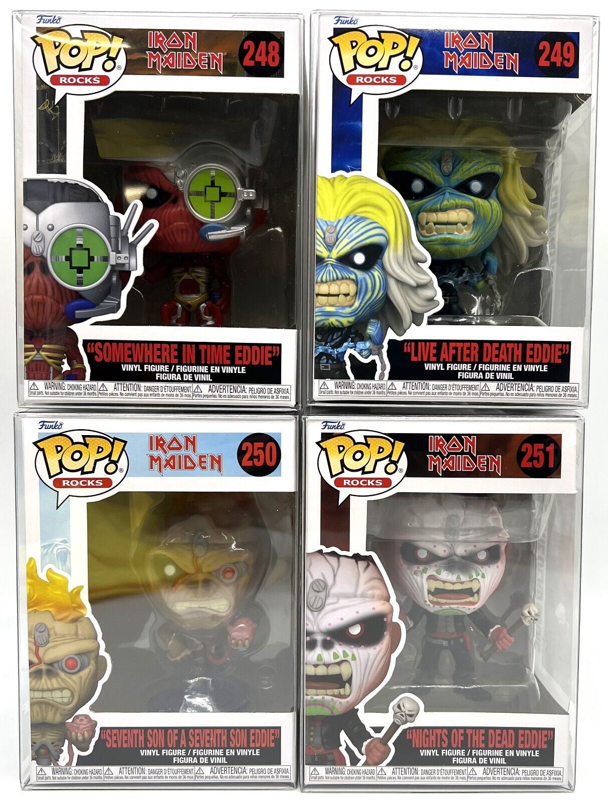 Funko Pop Iron Maiden Eddie Collection Set of 4 with POP Protectors