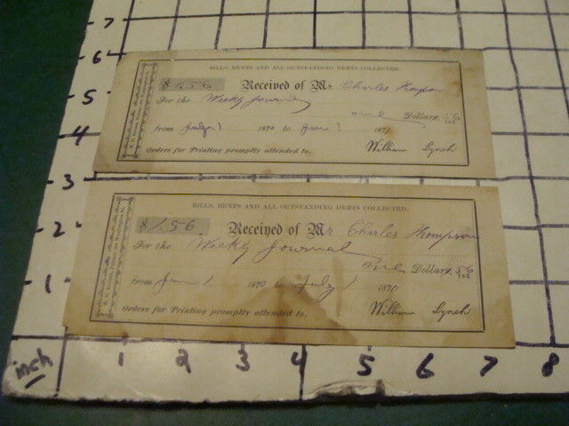 Orig Receipts -- fro WEEKLY JOURNAL -- 1870, 1871 one year for one dollar