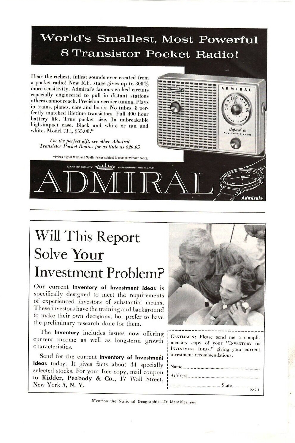 1959 Print Ad Admiral World\'s Smallest Most Powerful 8 Transistor Pocket Radio
