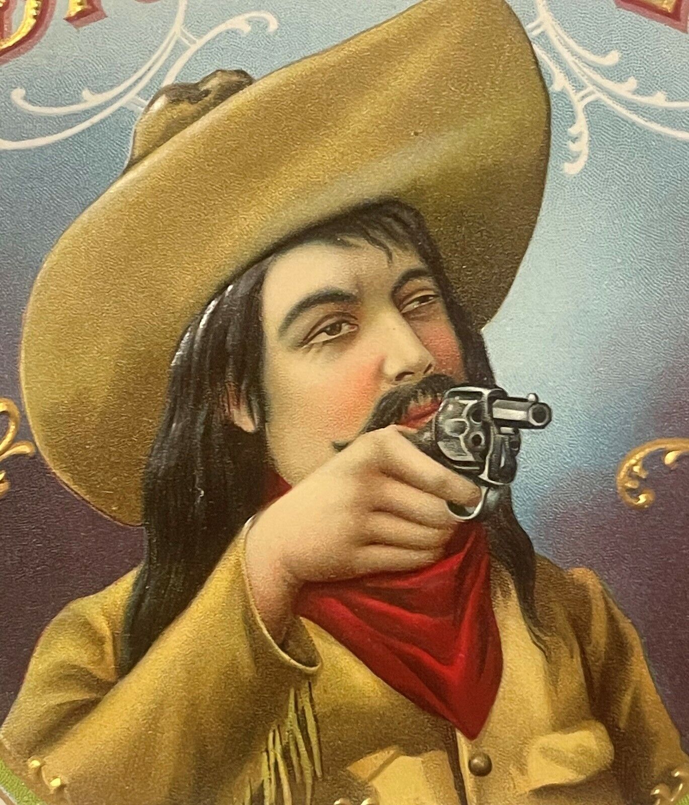 Antique Vintage 1900s - 1920 Dick Custer Embossed Cigar Label, Wild West Robber