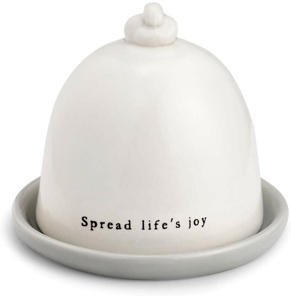 Spread Life's Joy Glossy White 5 x 5 Ceramic Stoneware Butter Dish Set