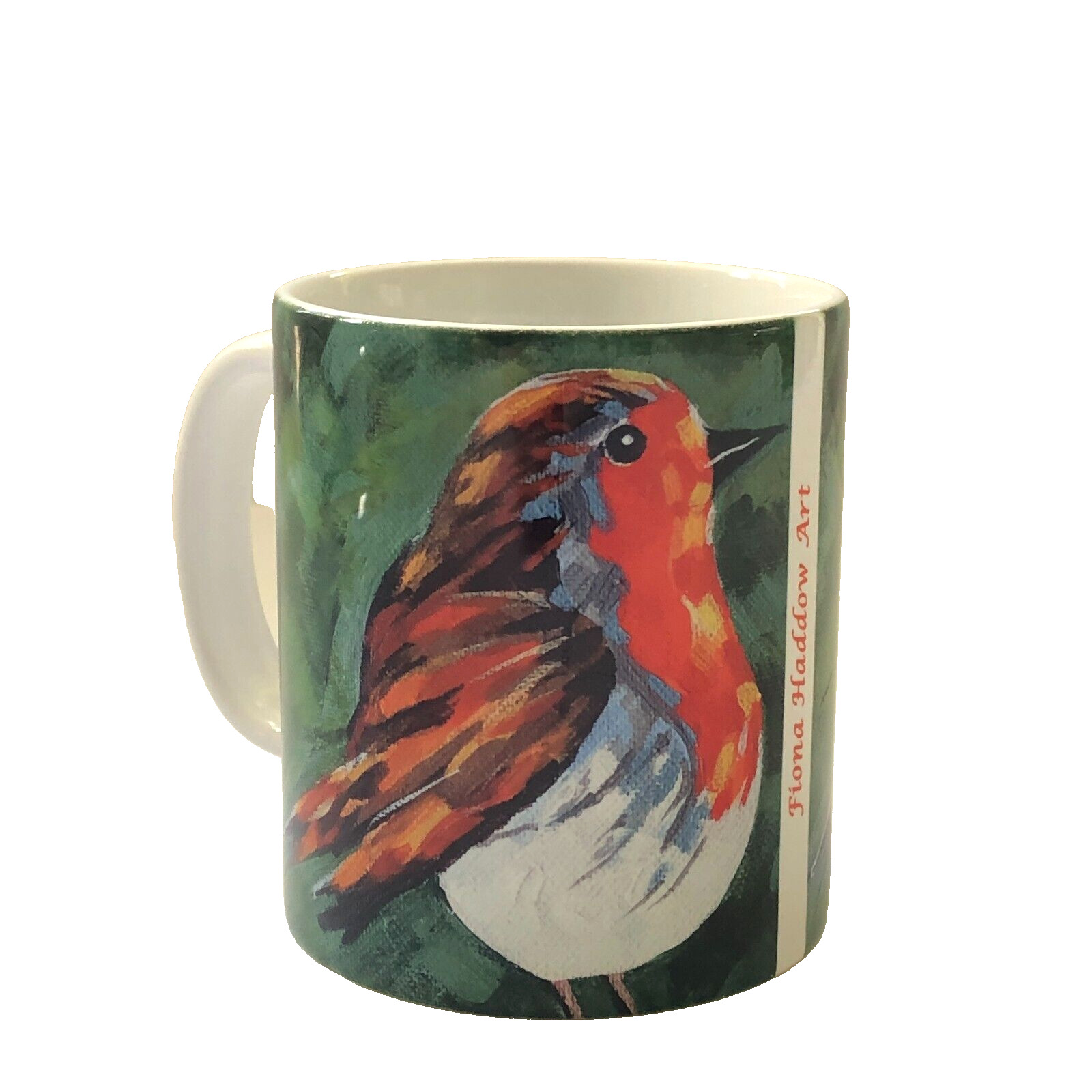 Robin Coffee Mug Scottish Artist Fiona Haddow Art Colorful Unique Design Bird