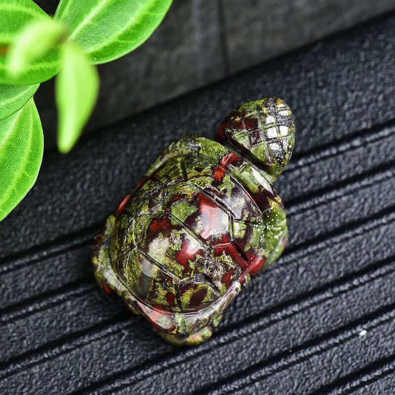 Natural Dragon Blood Quartz Crystal Longevity Turtle Carved Healing Chakra Stone