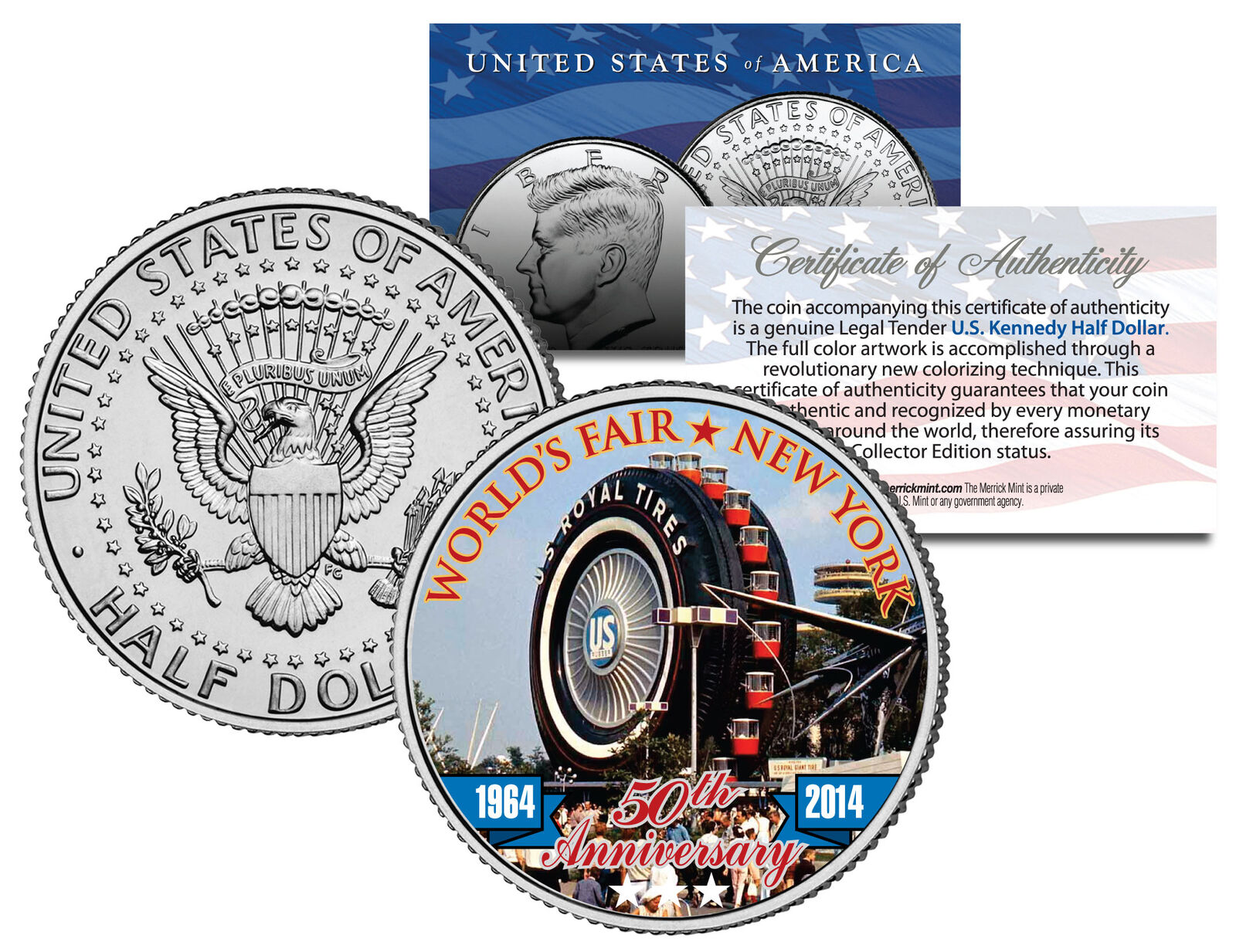 1964 New York WORLD'S FAIR 50th Anniv FERRIS WHEEL TIRE Coin JFK Half Dollar US