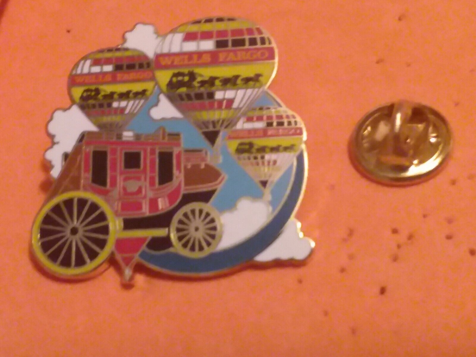 Wells Fargo Stagecoach Special Shape hot air balloon pin. S/H combined