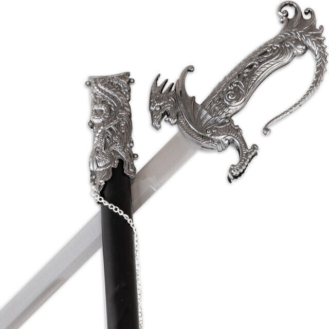 ROYAL ASH-STAINED WASTELAND DRAGON FANTASY FIXED BLADE SABER SWORD w/ SCABBARD