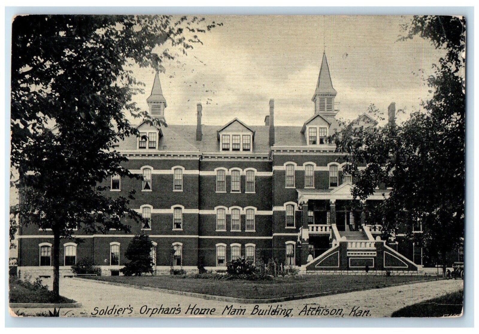 1908 Soldier\'s Orphans Home Main Building Exterior Atchison Kansas KS Postcard