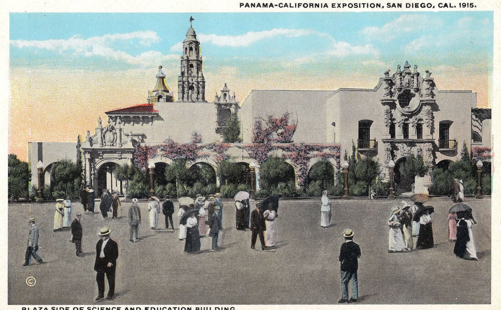 VINTAGE POSTCARD PANAMA CALIFORNIA EXPO 1915 STREET SCENE SCIENCE & EDUCATION