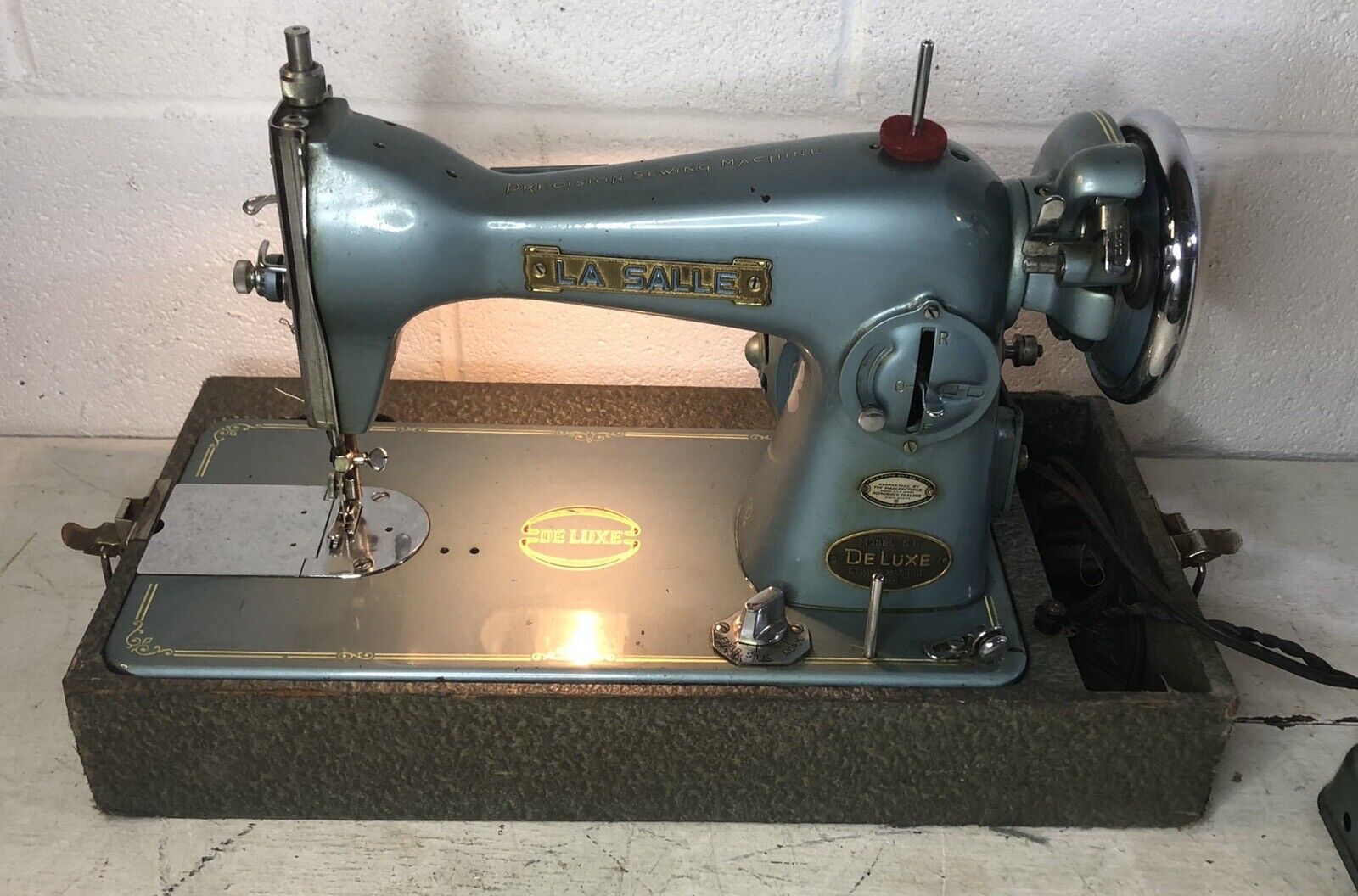 Vintage Deluxe Precision Sewing Machine Japan Model CB La Salle Turquoise Blue