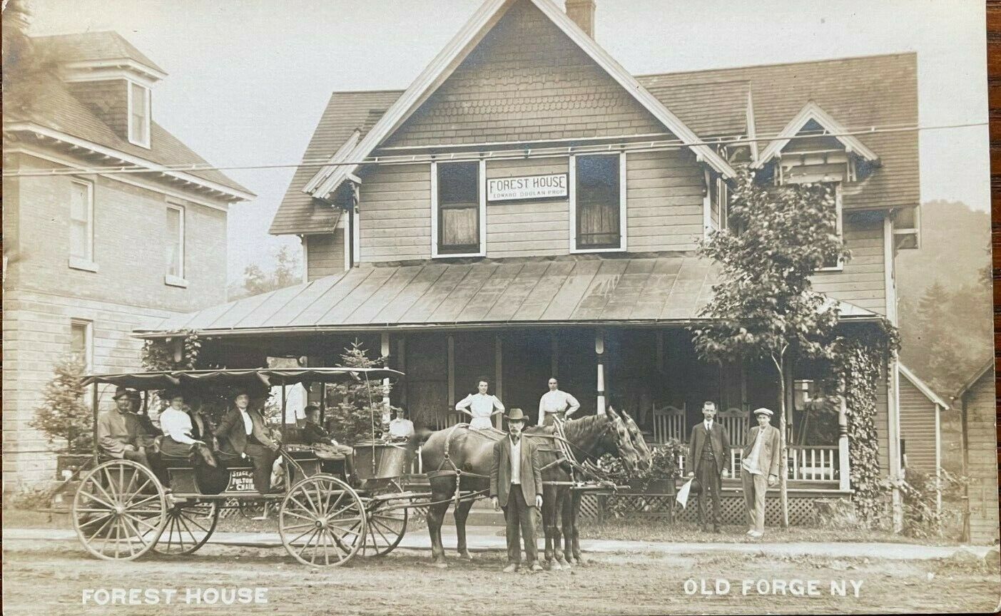 Adirondack RPPC Forest House with People Old Forge NY