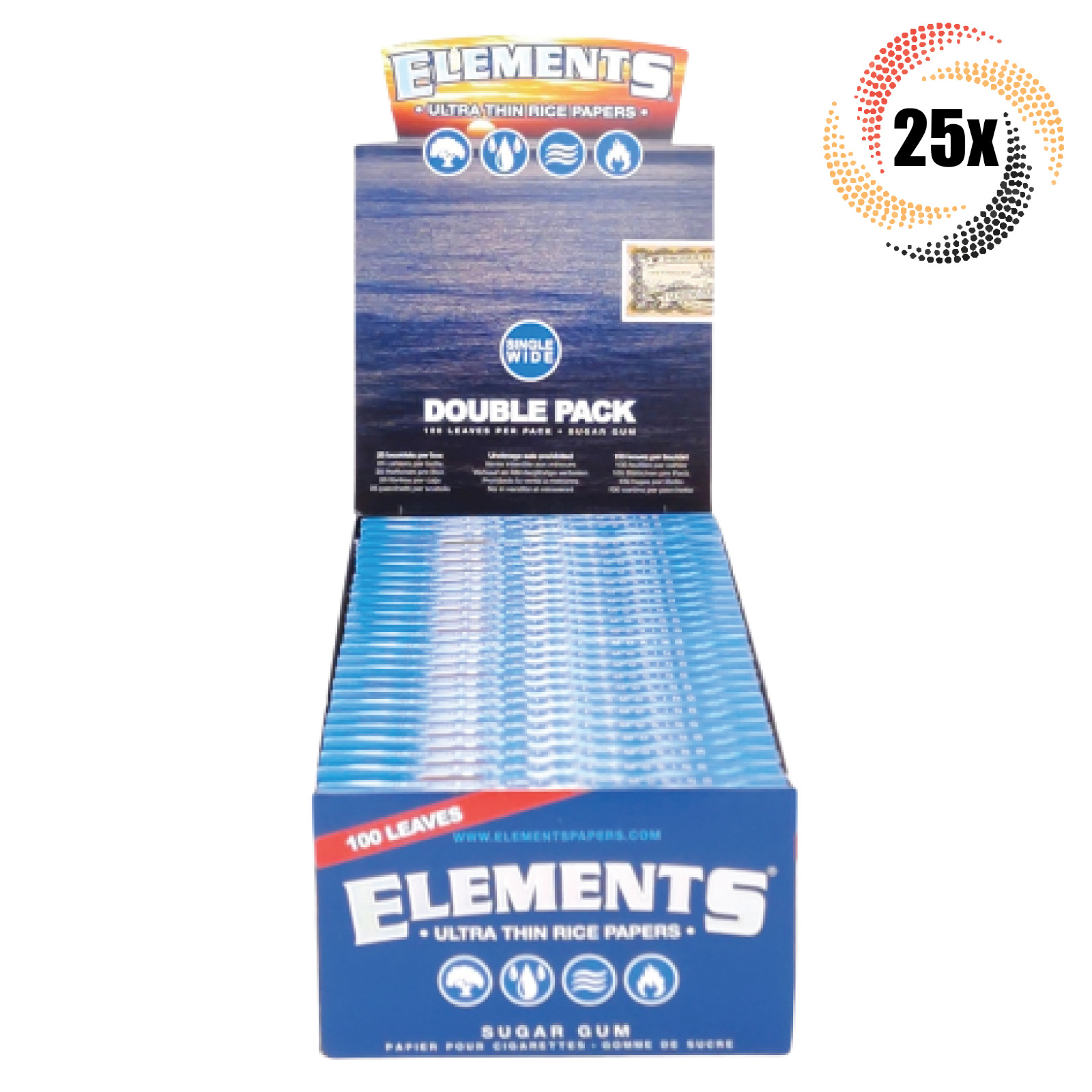 Full Box 25x Packs Elements Single Wide 1.0 | 100 Papers Each | 2 Rolling Tubes