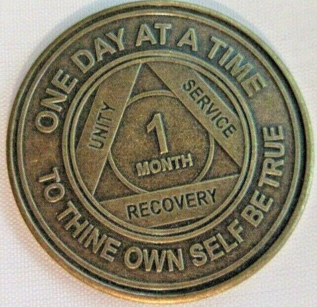 Alcoholics Anonymous AA 1 Month Bronze Medallion Token  Chip Sober 30 days