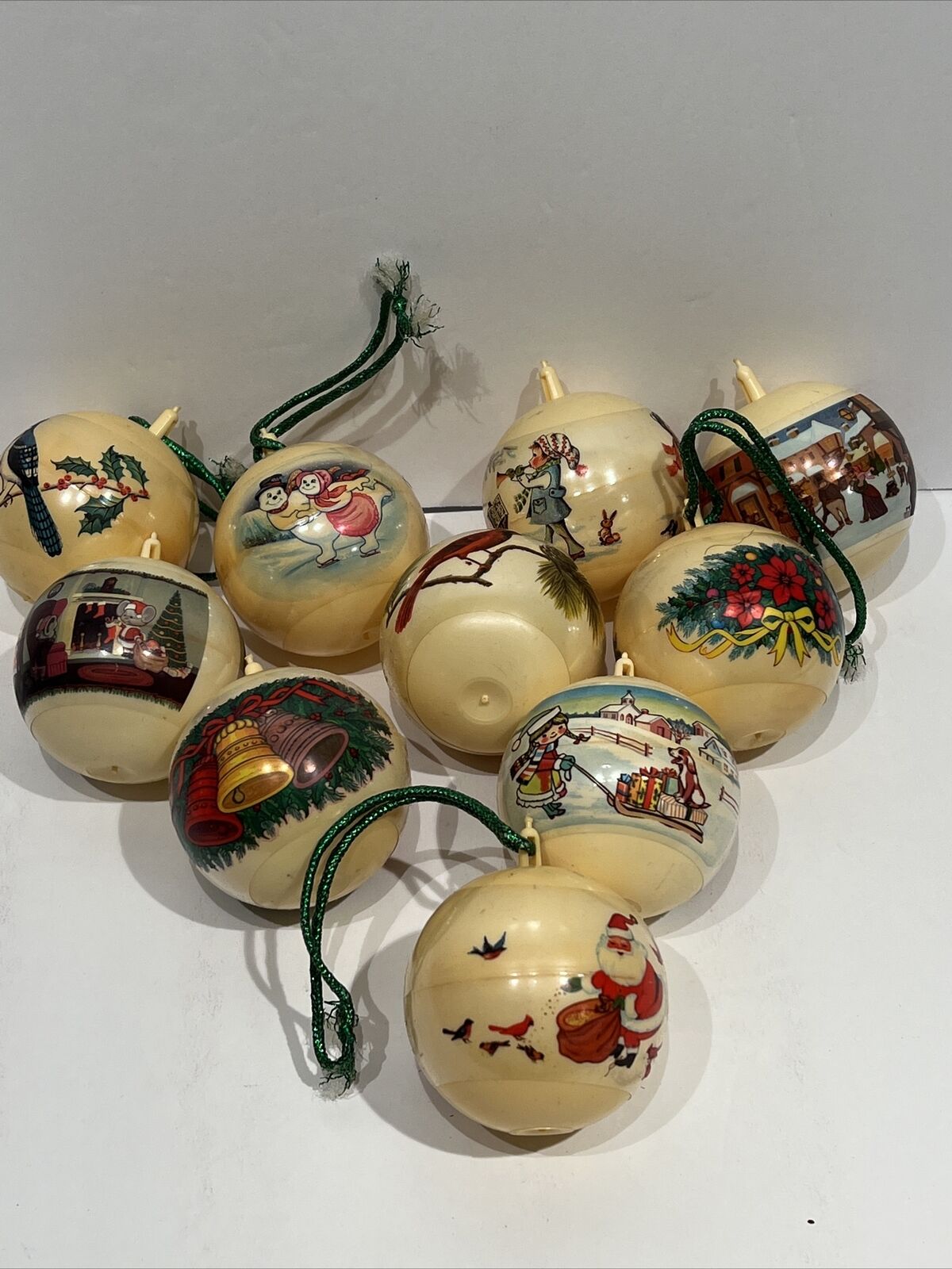 VTG lot of 10 Christmas Ornaments Mixed Christmas Scenes