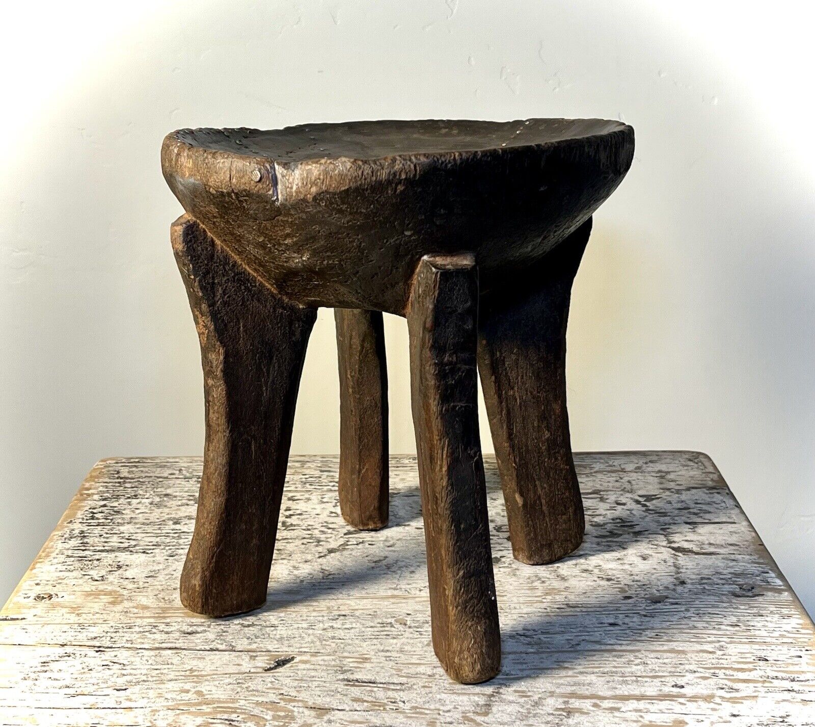 Vintage Senufo Stool. Hand Carved with Embedded Beads. 9” tall. Burkina Faso.
