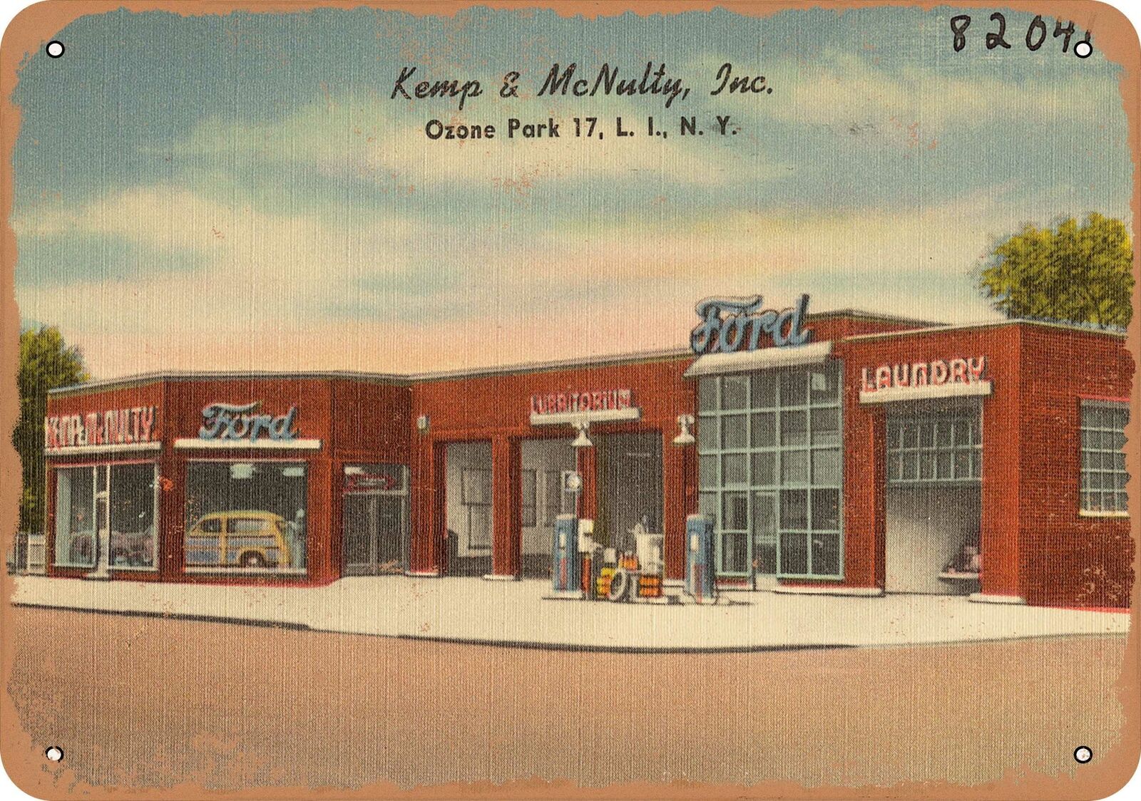 Metal Sign - New York Postcard - Kemp & McNulty, Inc. Ozone Park 17, L. I., N.