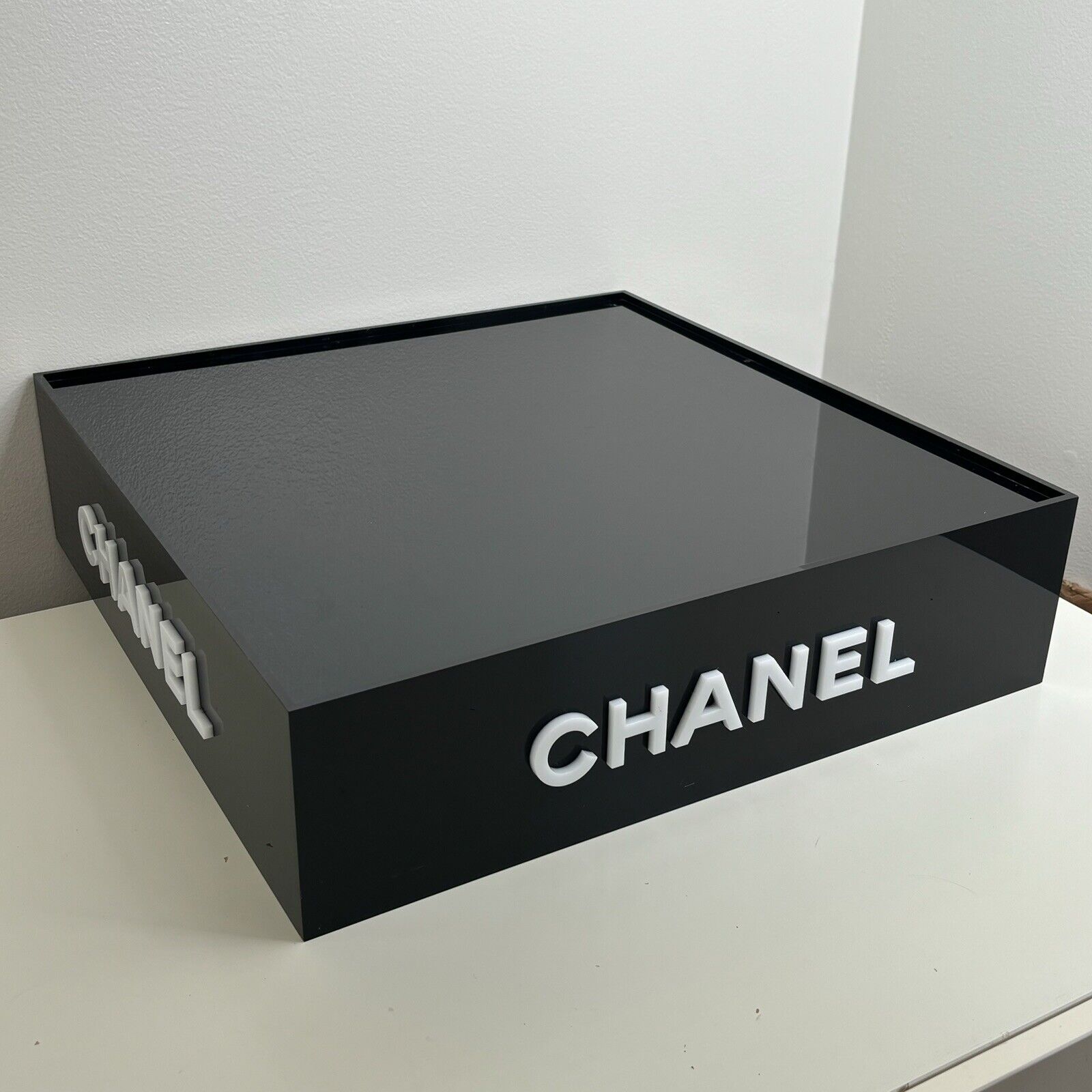 CHANEL Acrylic Perfume Counter Store Display Advertising Makeup 4 Sided 19”x19”