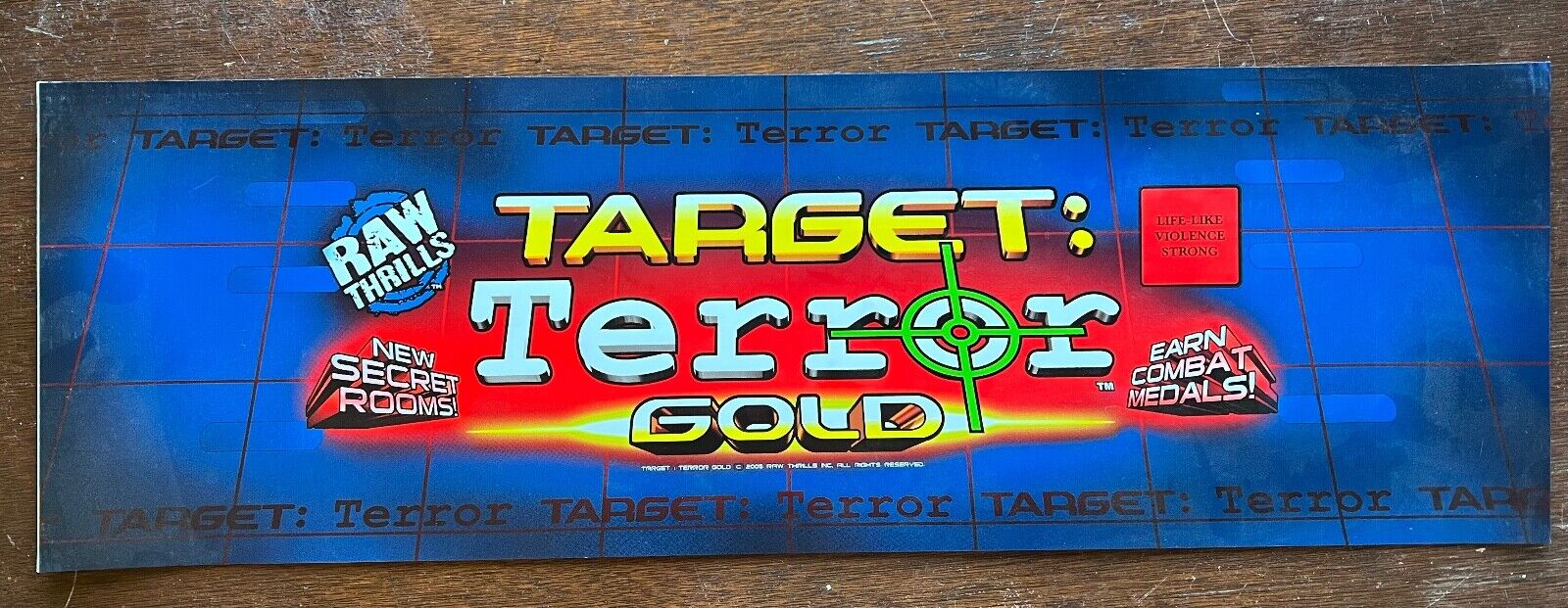 NOS Raw Thrills TARGET TERROR GOLD marquee translite 29 1/4\
