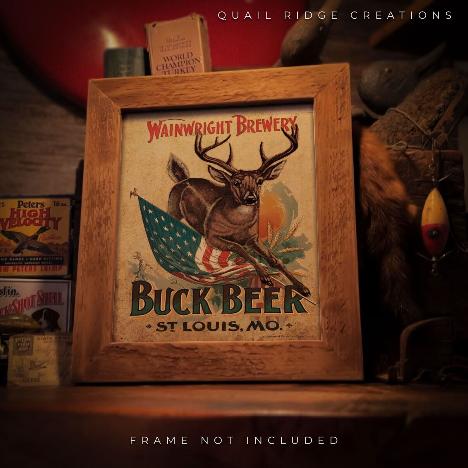 Vintage Buck Beer Advertising Art Print 8X10 Whitetail Deer Hunting Cabin Decor