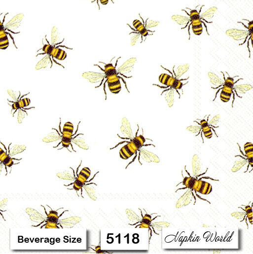 (5118) TWO Individual Paper BEVERAGE / COCKTAIL Decoupage Napkins - HONEY BEES