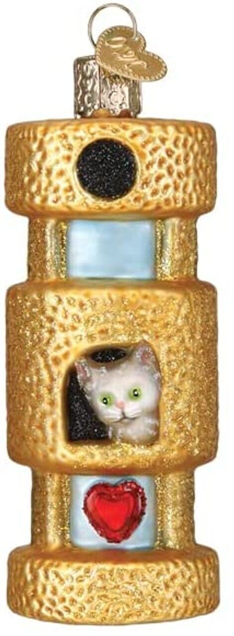 Old World Christmas CAT TOWER (BL12633) Glass Ornament w/Box
