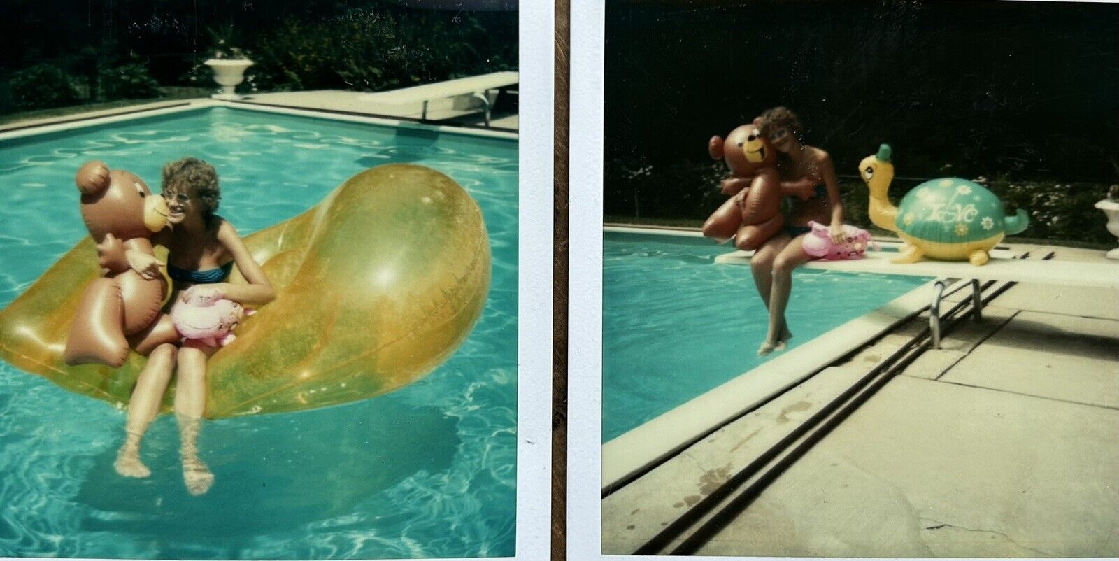 2 Vintage 1980s Girl in Bikini Swimsuit in Pool with Big Floaties Photograph