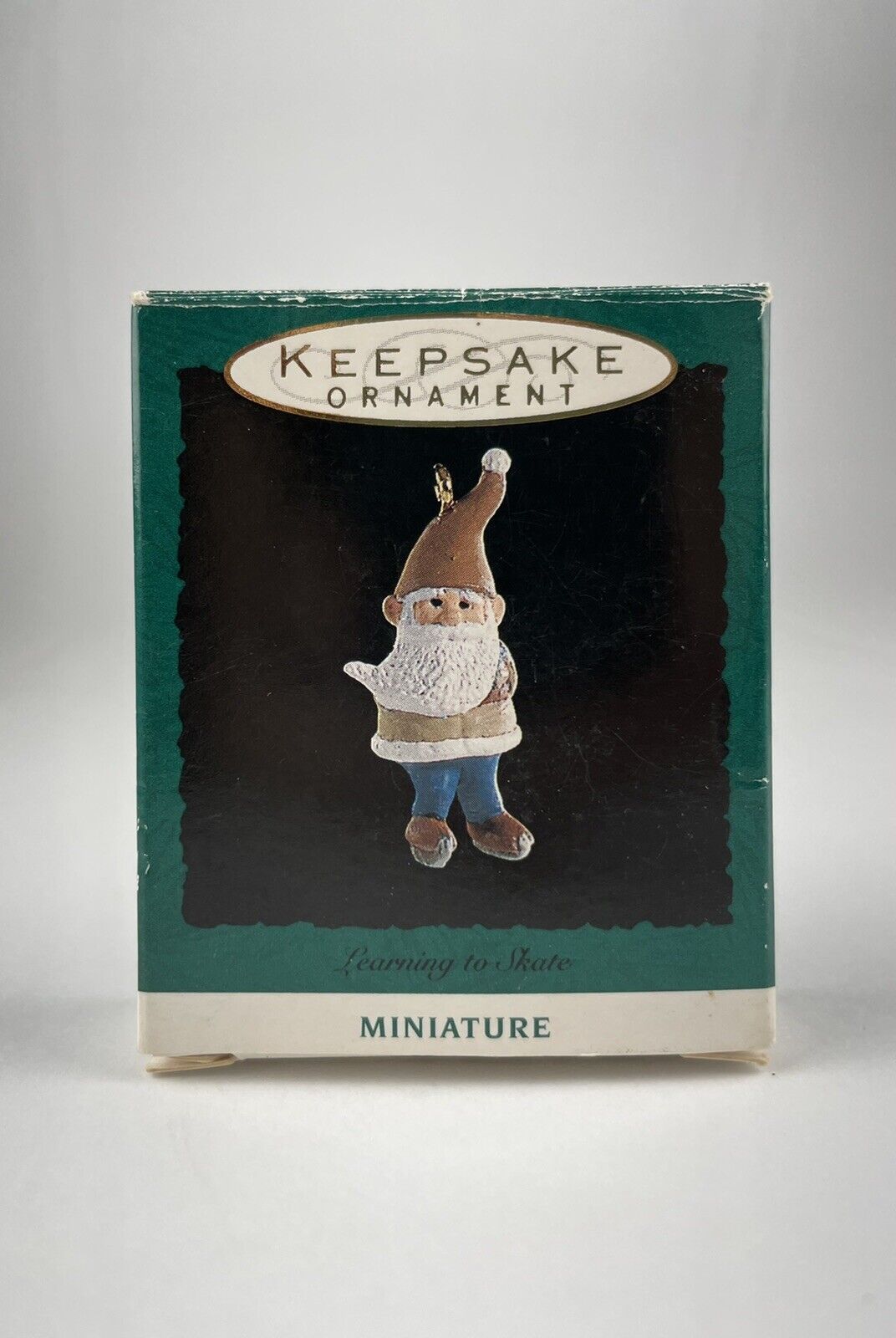 ~NIB~1993 Hallmark Miniature Keepsake Ornament -LEARNING TO SKATE- Skating Gnome