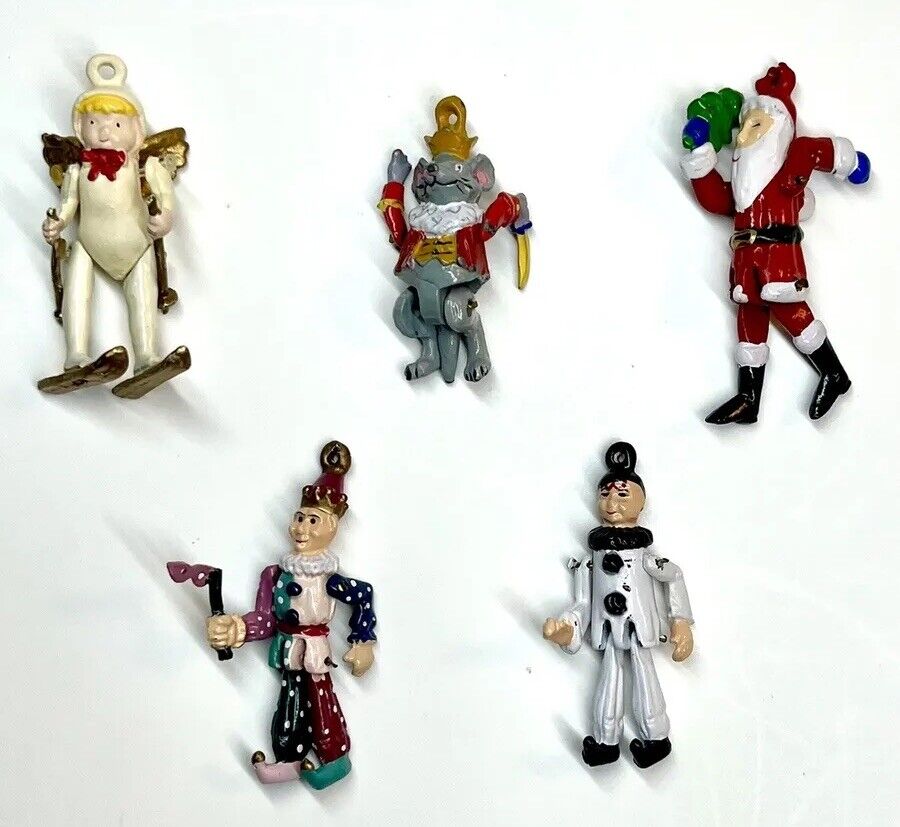Antique Nutcracker Suite 5 Miniature Cast Metal Christmas Ornament Figurine VTG