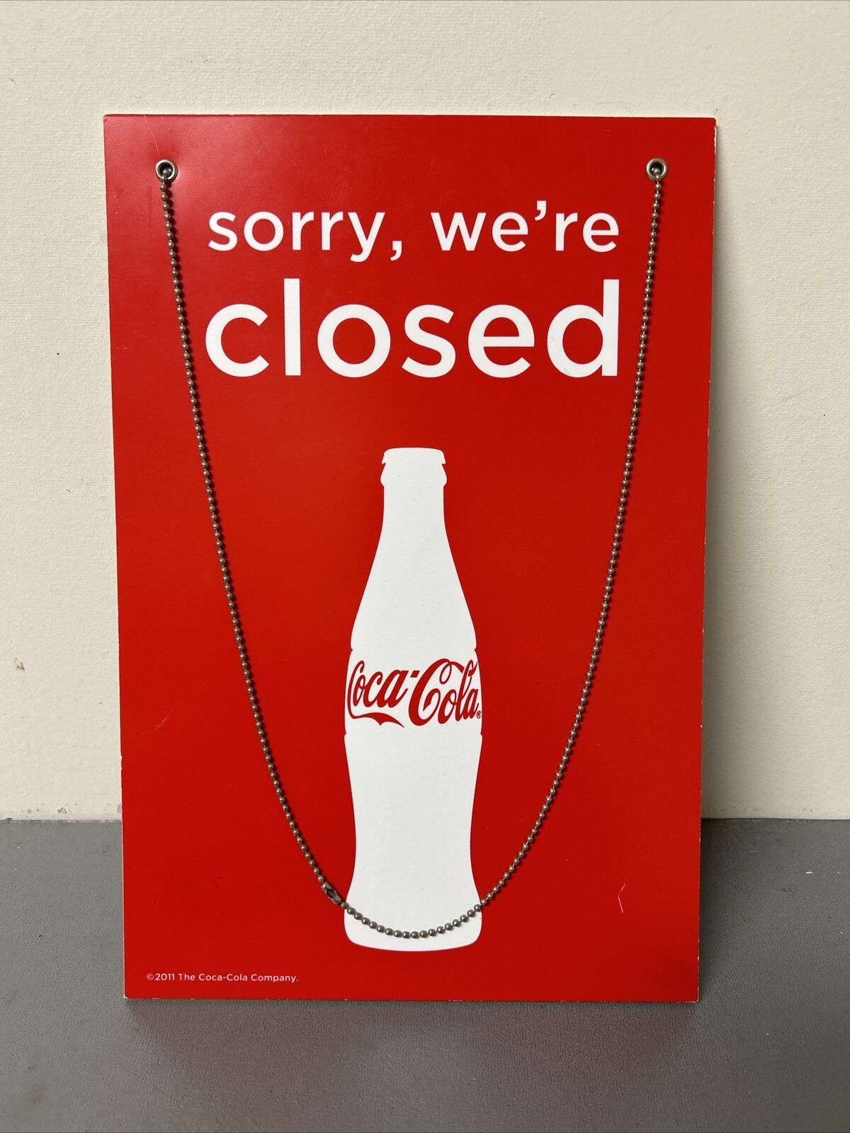 Coca Cola Reversible Hanging Open Closed Sign Chain - 2011 -Excellent Condition