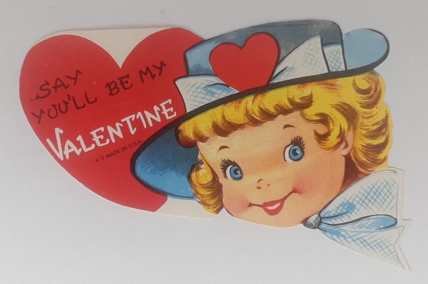 Valentine Card Blonde Girl Say You\'ll Be 1940s Romantic Greeting Unused
