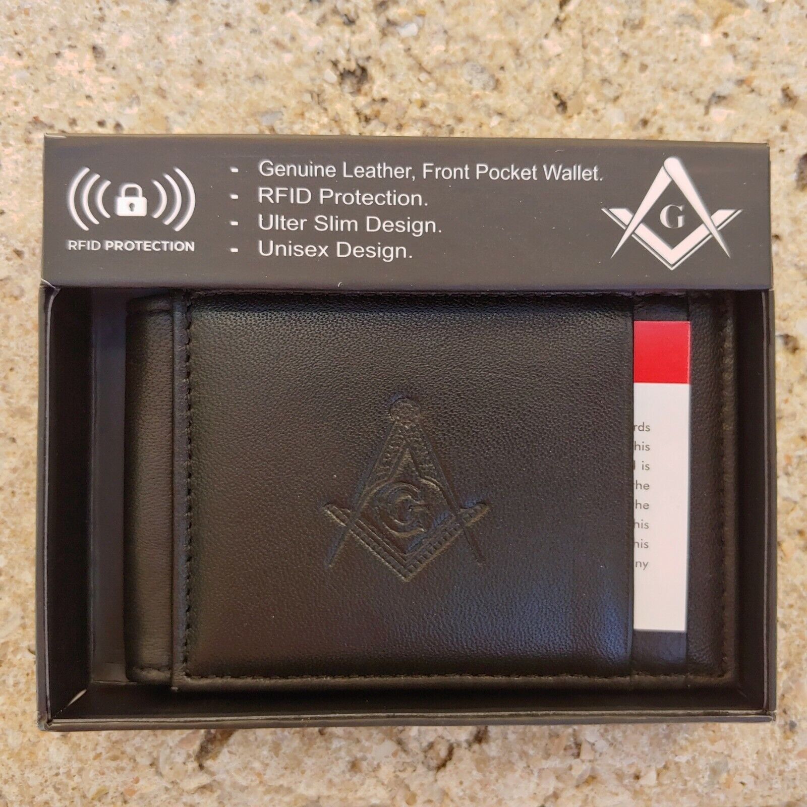 Masonic Black Leather Magnetic Fold RFID Wallet Mason Embossed Square and Compas