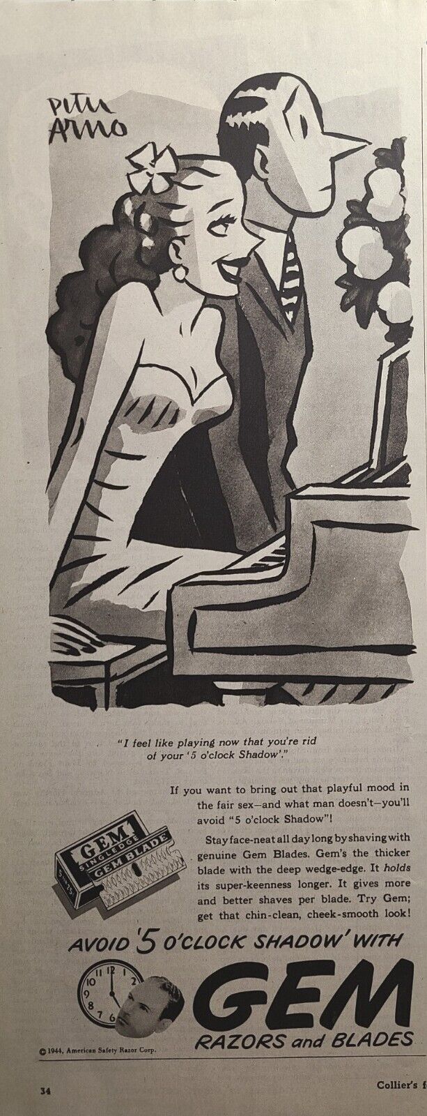 Vintage Print Ad 1944 Gem Razors and Blades Peter Arno Cartoon feel like playing