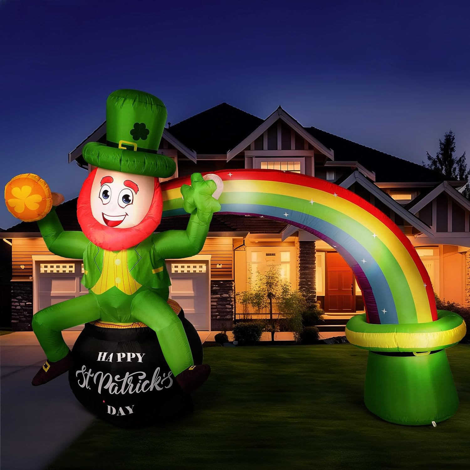 8.2 Ft Saint Patrick'S Day Inflatable Archway Green Leprechaun in Pot of Gold wi