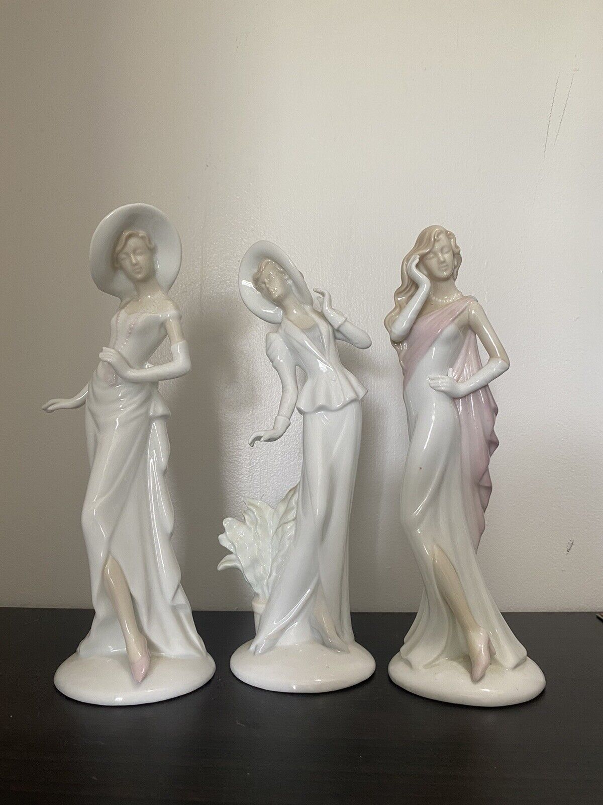 Lot 3 Porcelain Women Figurine Muted Baby Pink Vintage Collectible Victorian