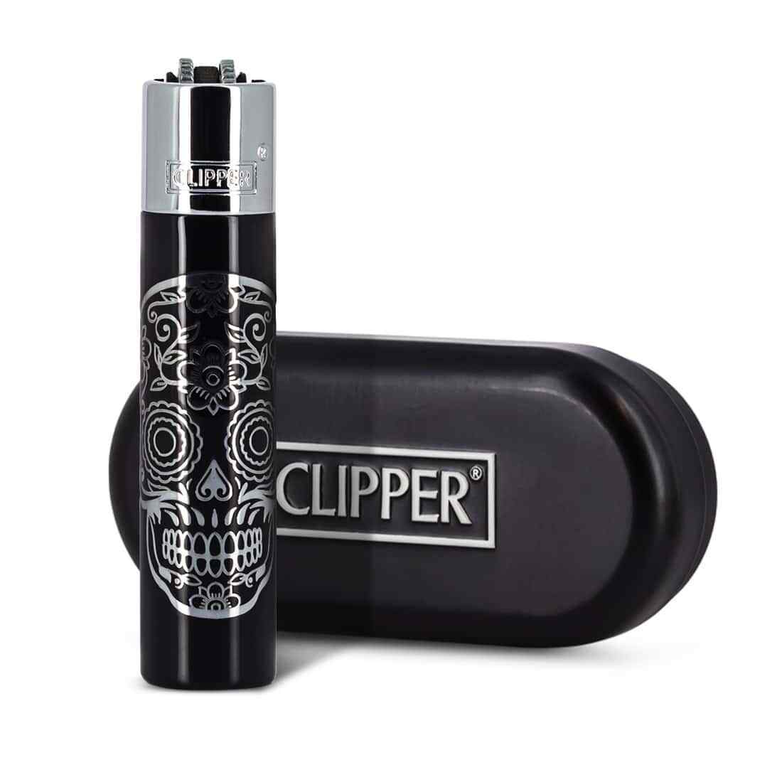 1 x Clipper ( Mex Skulls ) Full Size Refillable Metal Lighter Gold or Silver 