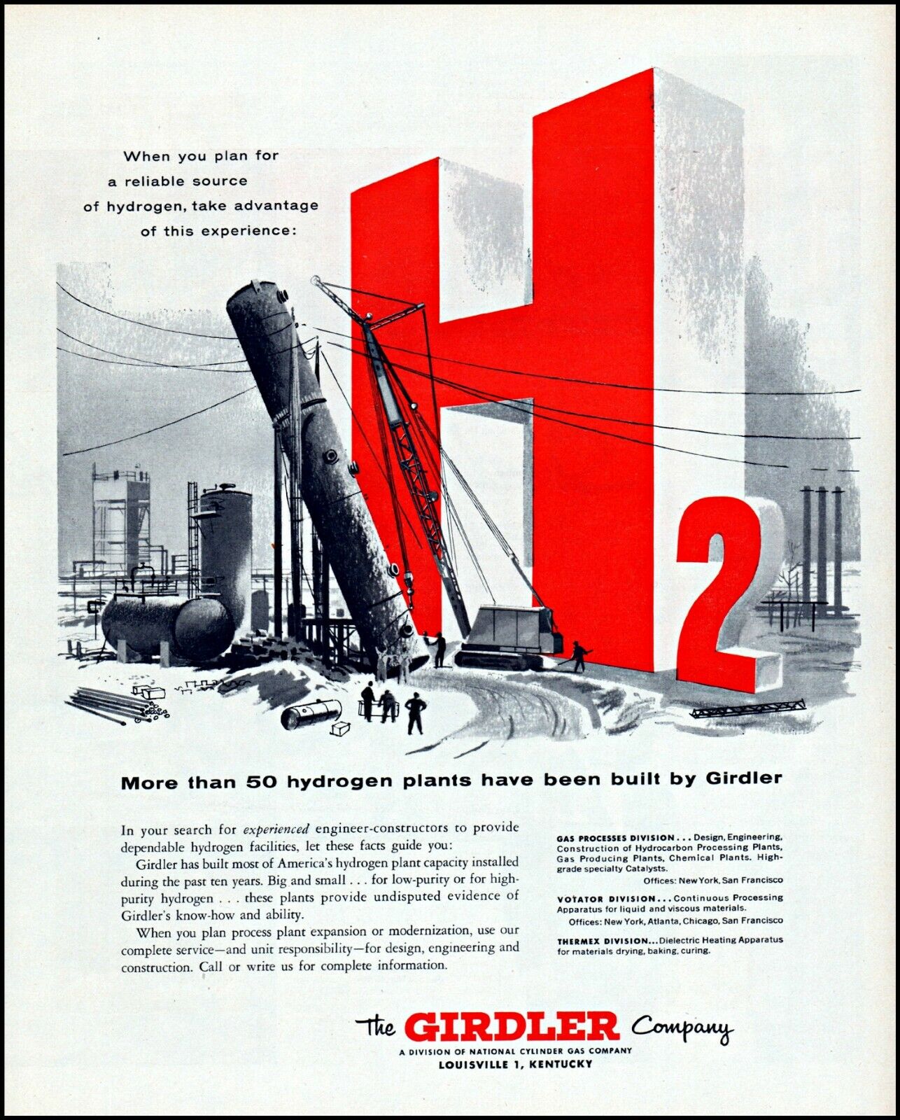 1957 Louisville Ky Girdler Company hydrogen plant vintage art print ad adl82