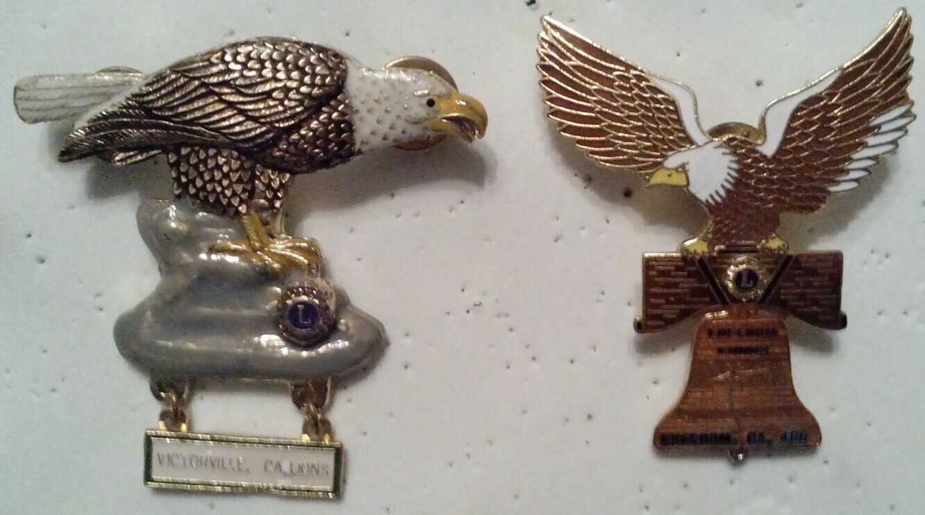 Lions Club Pins -  A pair of Beautiful BALD EAGLES  
