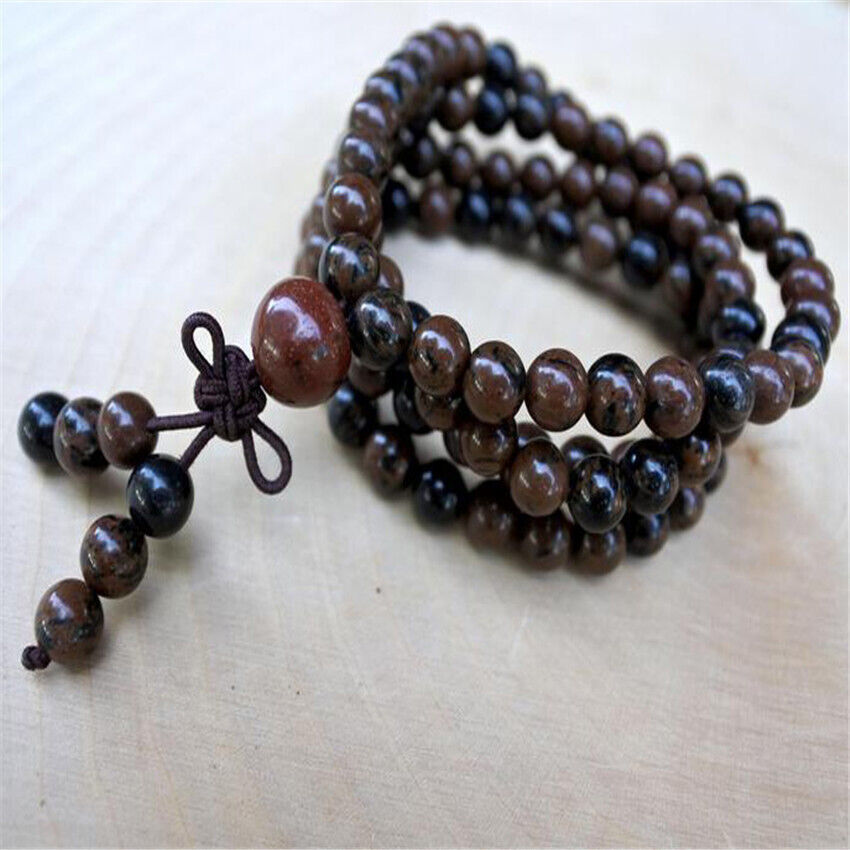 6mm Mahogany Obsidian Stone 108 Beads Handmade Tassel Necklace Spiritua