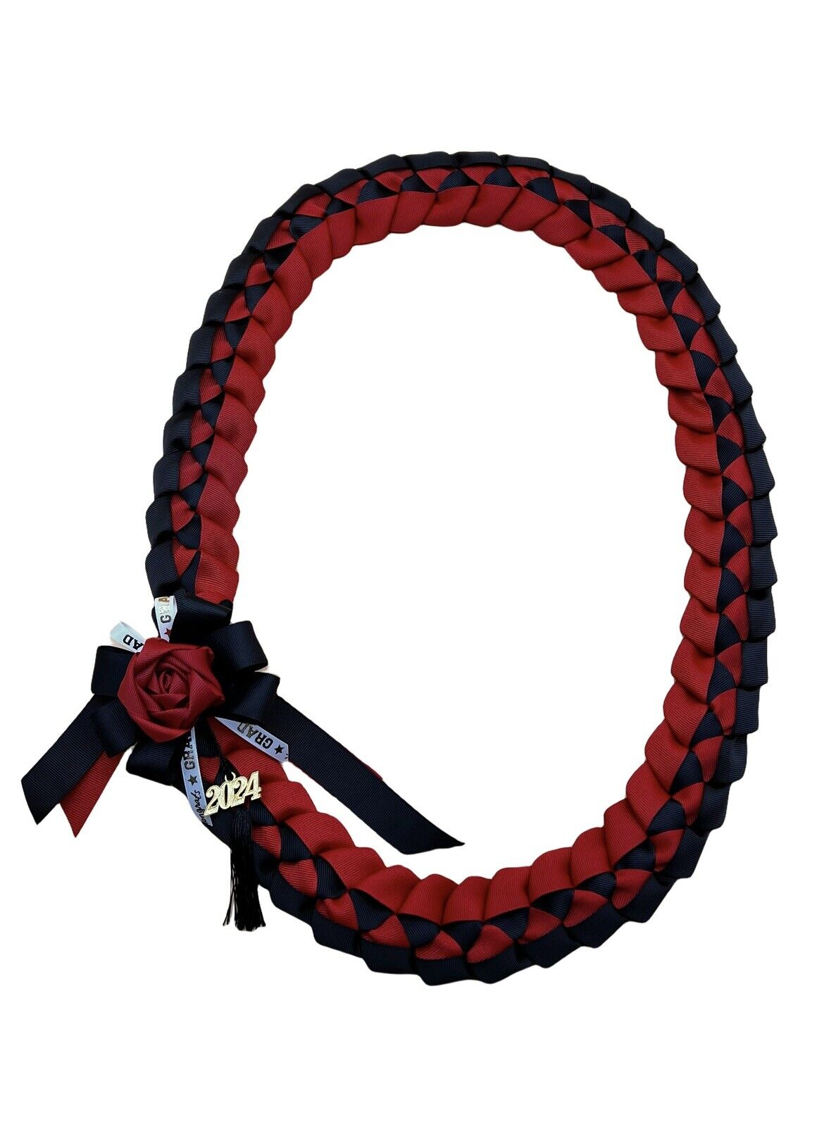 Grosgrain Ribbon Graduation Leis ，Red & Black School Colors 