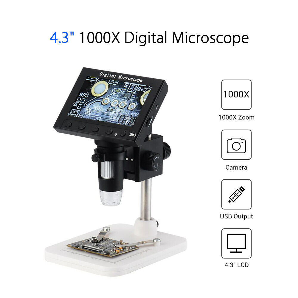 Digital Microscope 1000X 4.3'' LCD Screen Jewelry Loupe Coin Magnifier Endoscope